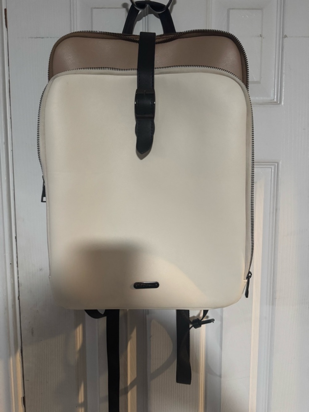 Cream and Tan Men's Backpack with Black Trim
